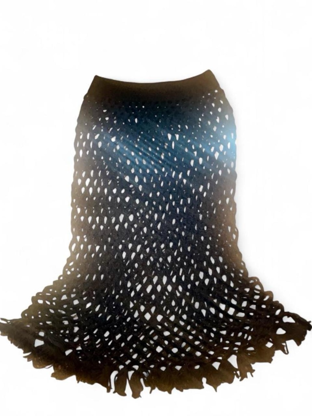 Black Crochet Midi Skirt with Fringe